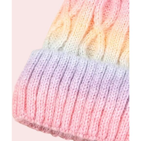 Cap Beanie Mulitcolor Pastel Lined Inside with Ball on top - Picture 5 of 6